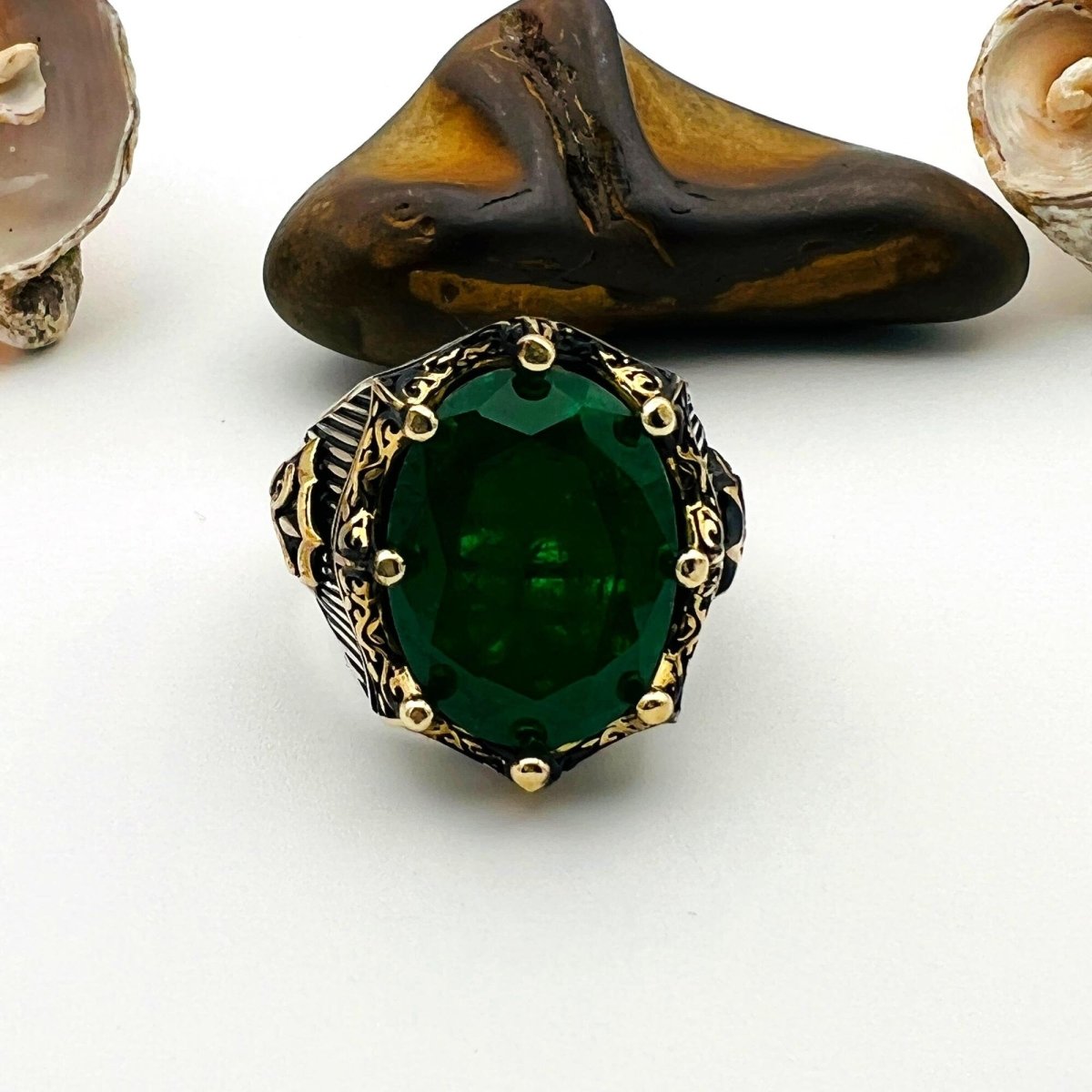 Green Tourmaline Oval Stone Men's Ring