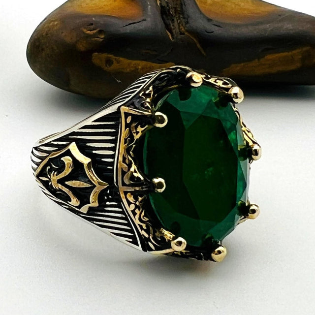 Green Tourmaline Oval Stone Men's Ring