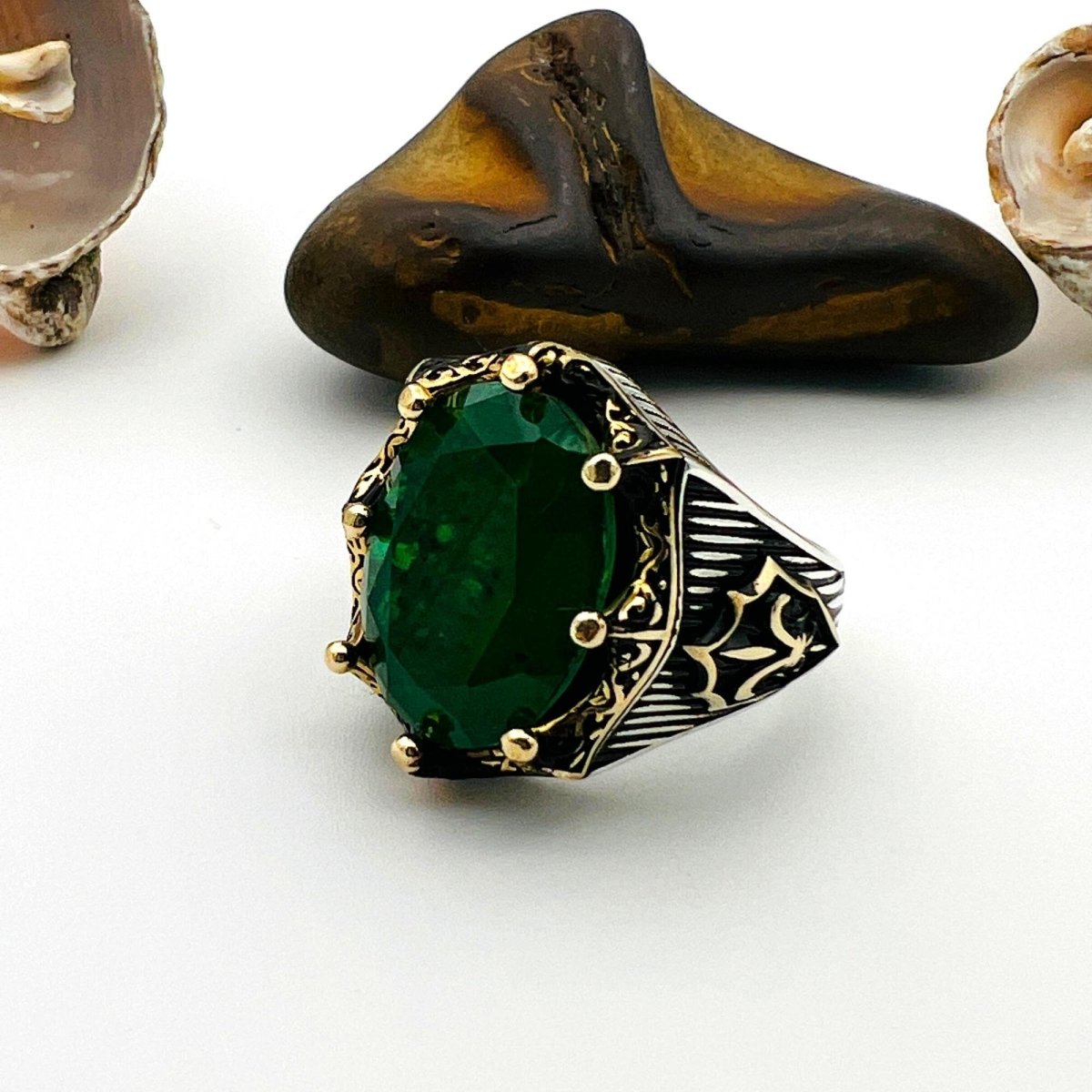 Green Tourmaline Oval Stone Men's Ring