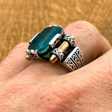 Green Tourmaline Stone Silver Men's Ring