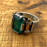 Green Tourmaline Stone Silver Men's Ring