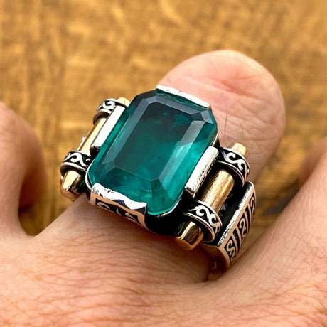 Green Tourmaline Stone Silver Men's Ring