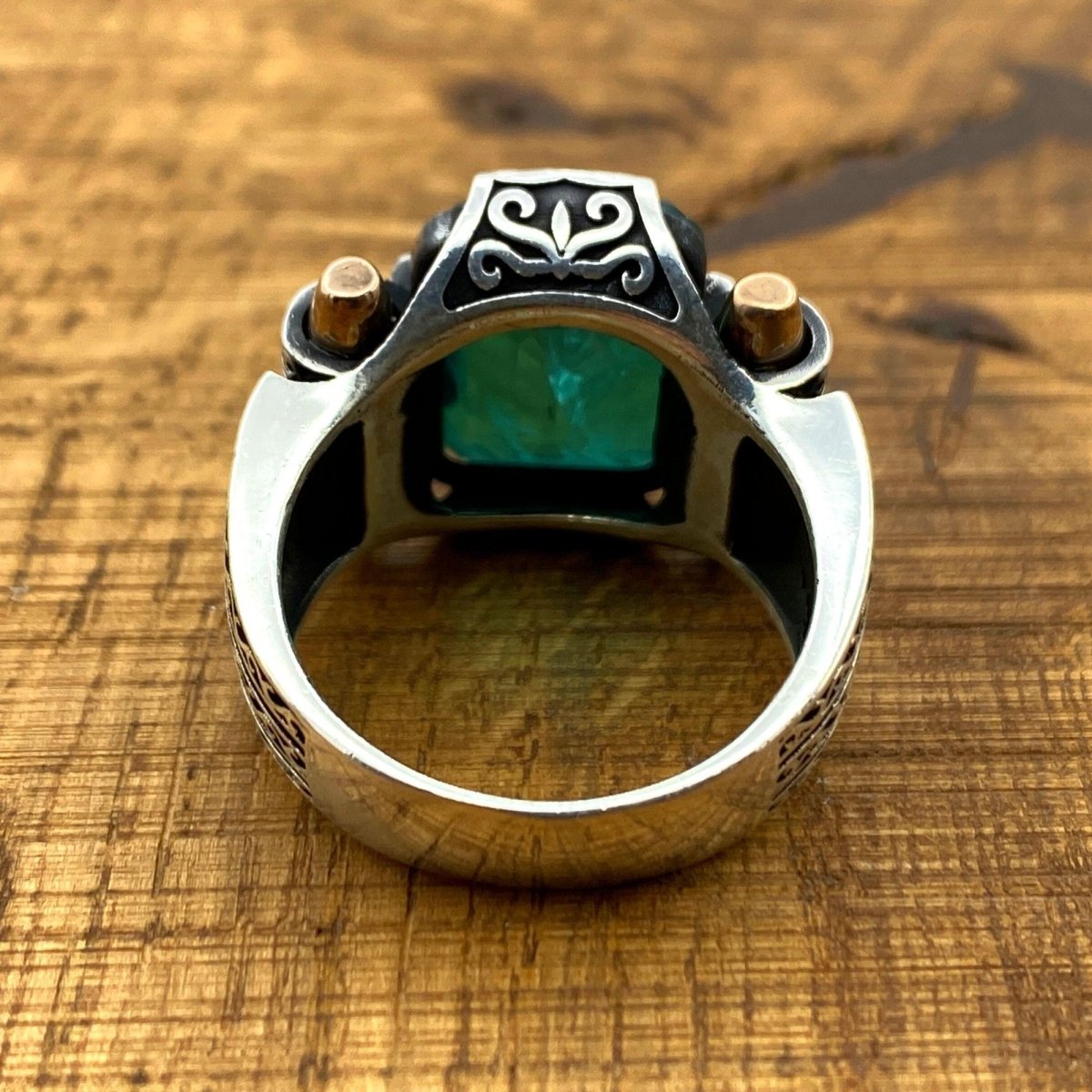 Green Tourmaline Stone Silver Men's Ring