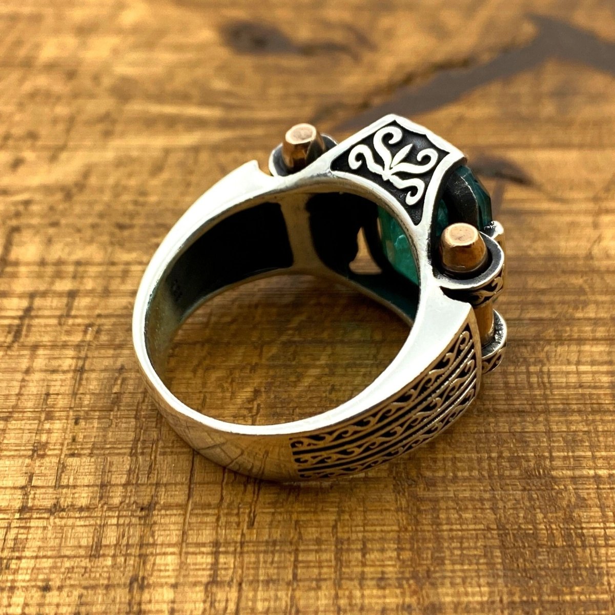 Green Tourmaline Stone Silver Men's Ring