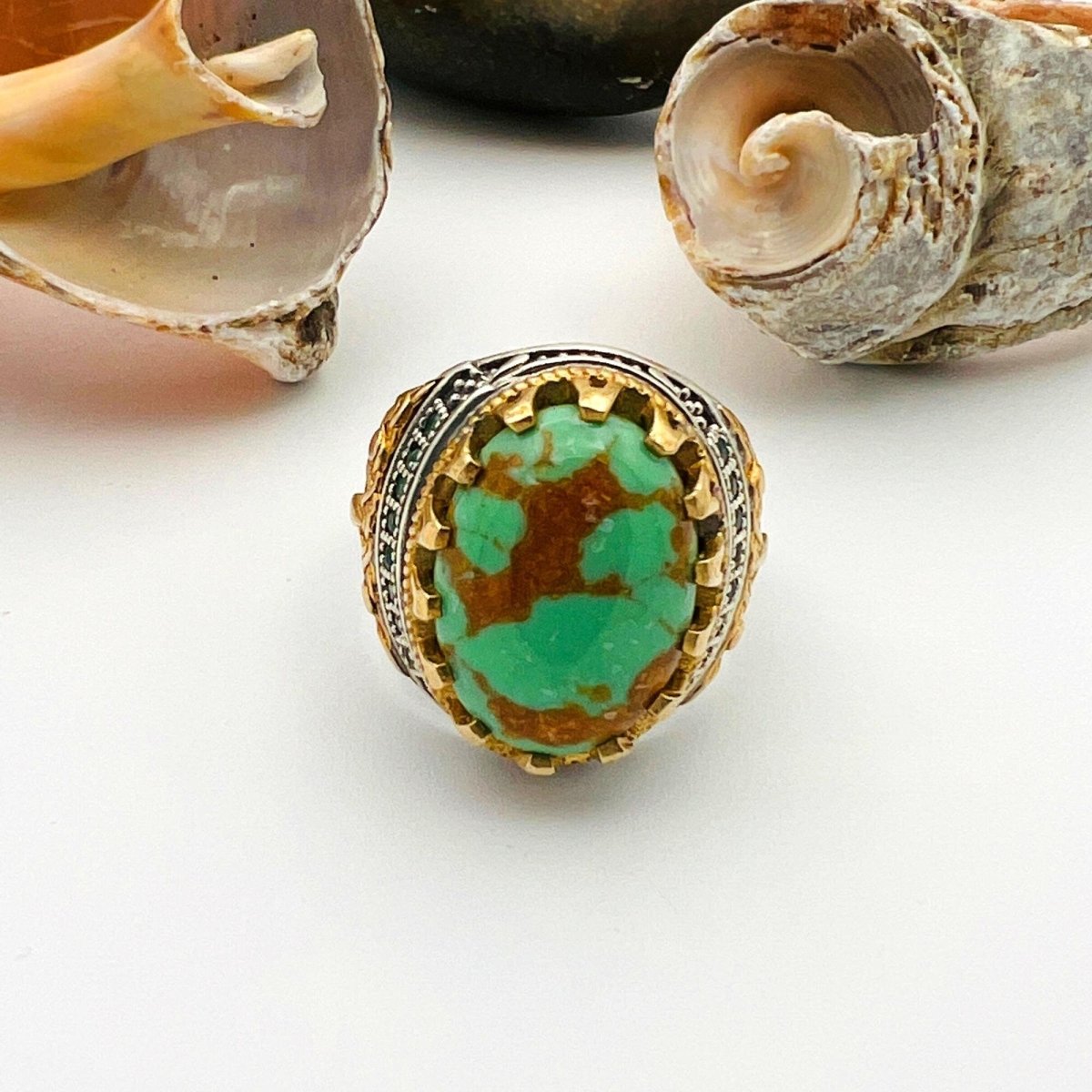 Green Turquoise Oval Stone Men's Ring