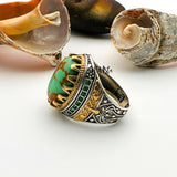 Green Turquoise Oval Stone Men's Ring