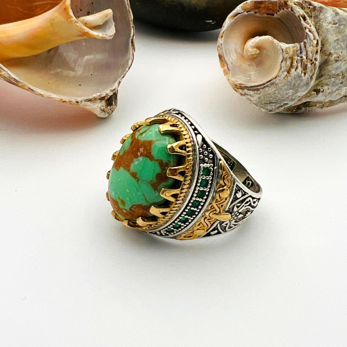 Green Turquoise Oval Stone Men's Ring