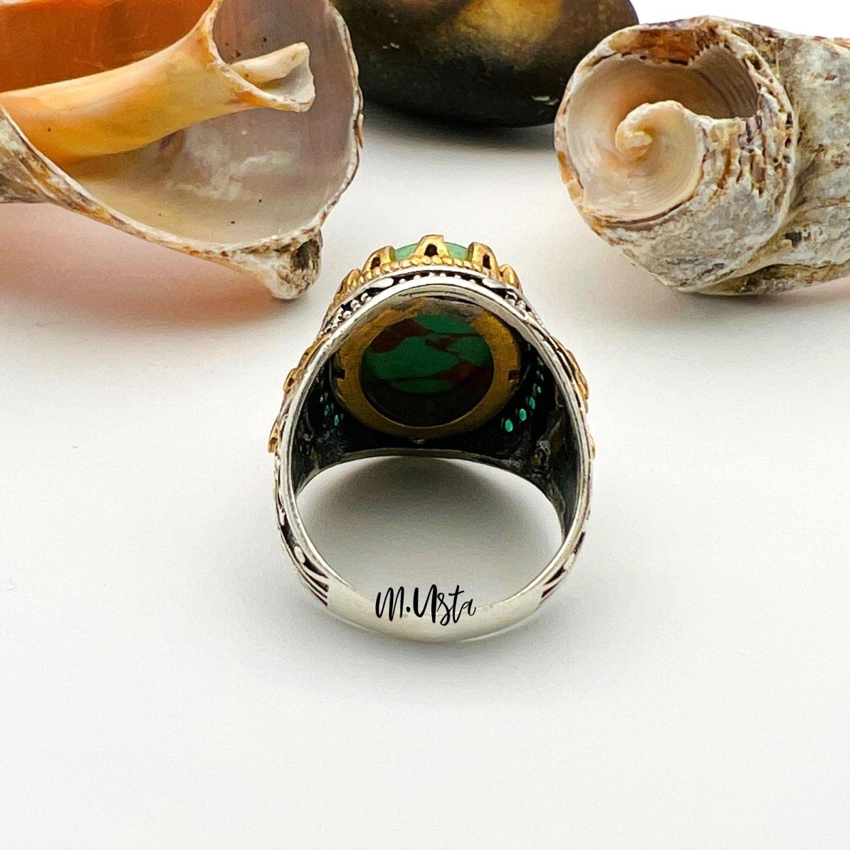 Green Turquoise Oval Stone Men's Ring