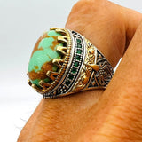 Green Turquoise Oval Stone Men's Ring - TryAladdin