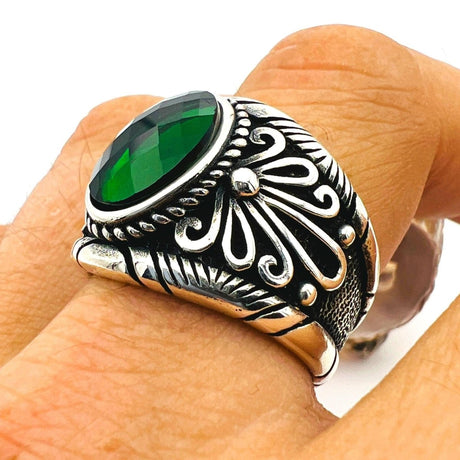 Green Zircon Stone Men's Ring