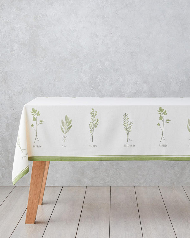Premium-Cotton-Polyester-Blend-Dining-Tablecloth-White-Green