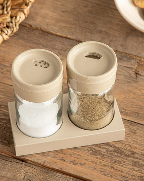 Professional Tabletop Glass Salt Pepper Shaker Set Dark Beige