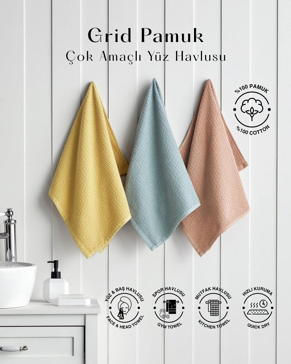 Professional-Grade-Cotton-Face-Towel-Salmon-Grid-Pattern