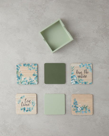 Premium 7 Piece Colorful Wooden Coaster Set