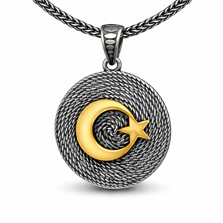 Men's Necklace - Sterling Silver & Gold-Tone Crescent Star Pendant