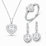 Sterling Silver Heart Halo Jewelry Set - Dazzling Zirconia Stones