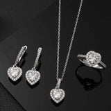 Sterling Silver Heart Halo Jewelry Set - Dazzling Zirconia Stones
