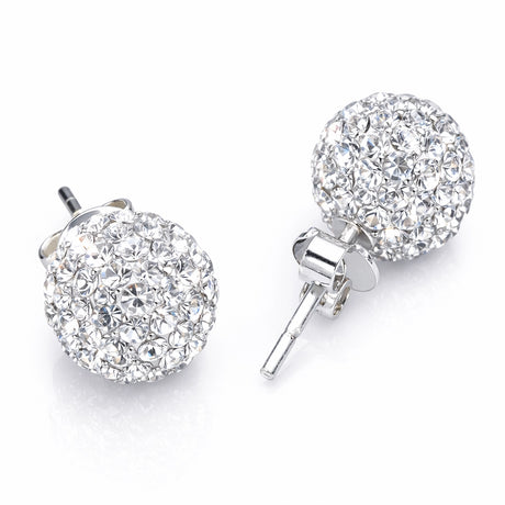 Sterling Silver Crystal Pave Ball Stud Earrings - Shimmering Glamour