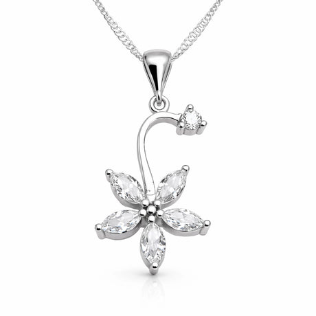 Necklace - Sterling Silver Floral Pendant with Sparkling CZ Stones