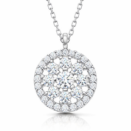 Necklace - Sterling Silver Sparkling Cubic Zirconia Halo Pendant