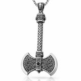 Viking Double Axe Pendant Necklace - Silver-Tone Celtic Knot Design