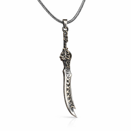 Men's Sterling Silver Zulfiqar Sword Necklace - Ornate Design