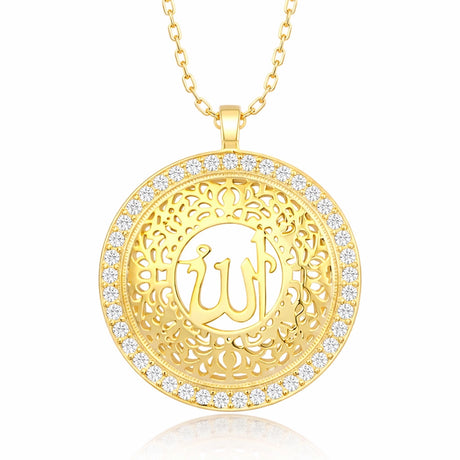 Necklace - Gold-Plated Allah Calligraphy Pendant with Sparkling Stones