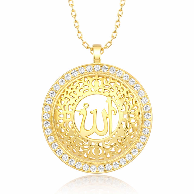 Necklace - Gold-Plated Allah Calligraphy Pendant with Sparkling Stones