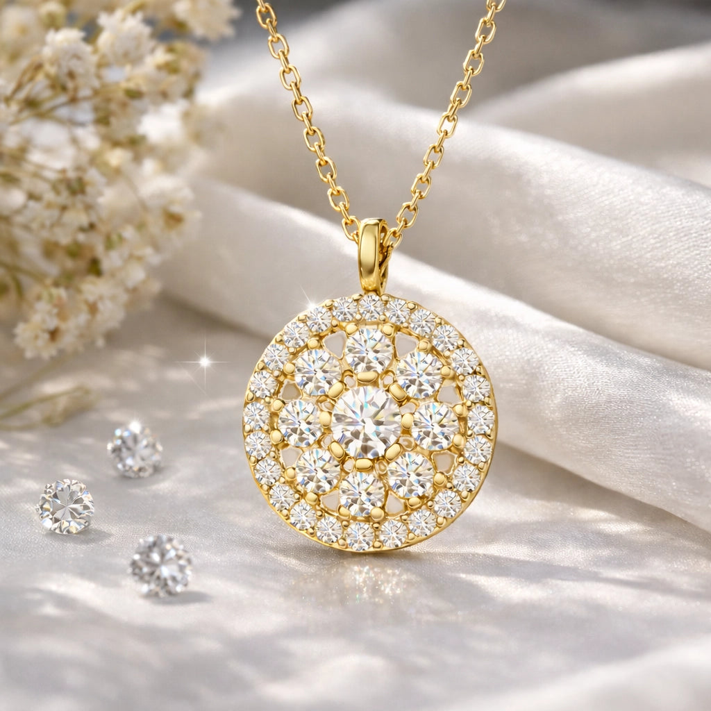 Necklace - Gold-Tone Simulated Diamond Floral Cluster Pendant