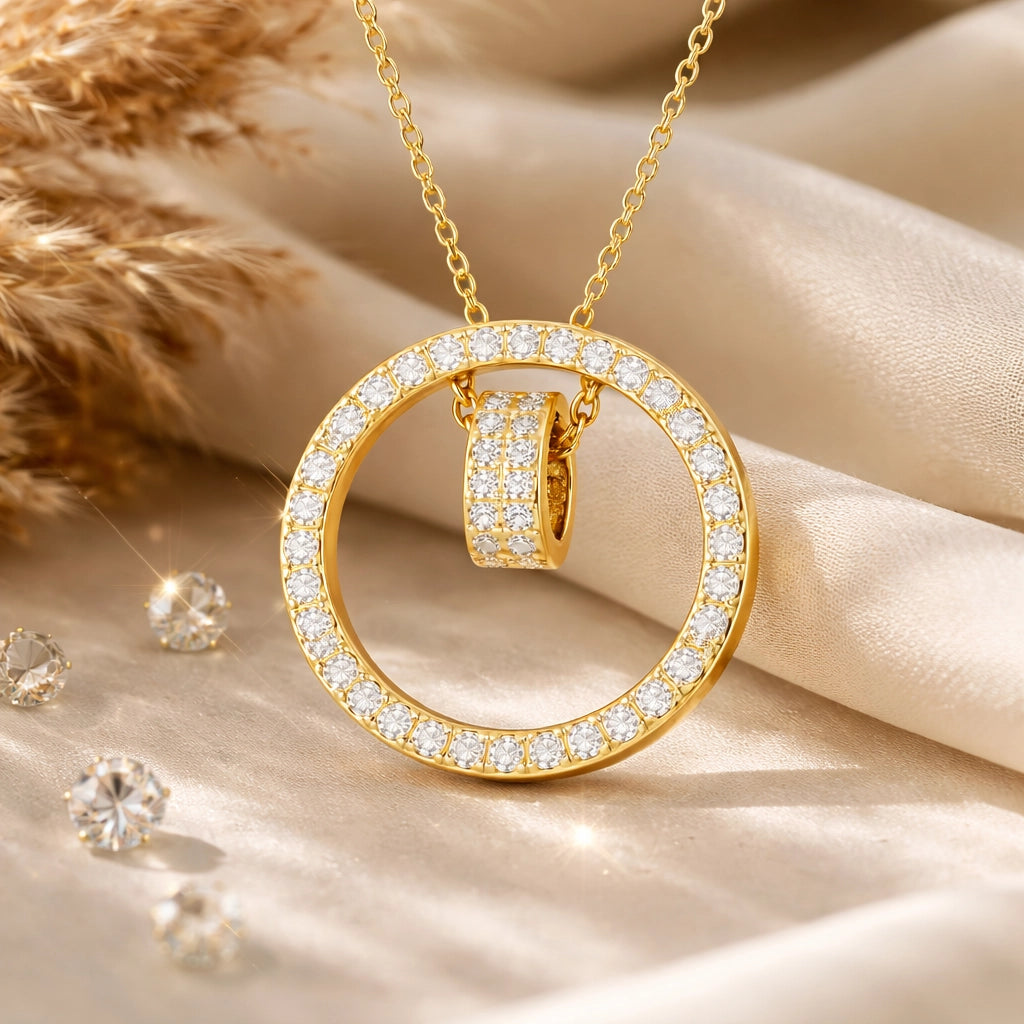Gold-Tone Pave Interlocking Circles Necklace - Dazzling Clear Stones