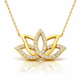 Gold-Tone Lotus Flower Necklace - Sparkling Simulated Diamond Pendant