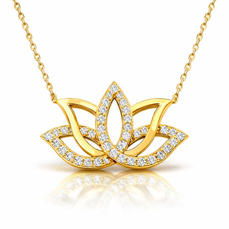 Gold-Tone Lotus Flower Necklace - Sparkling Simulated Diamond Pendant