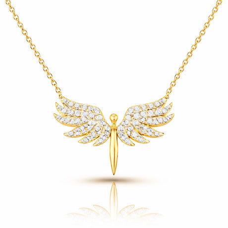 Necklace - Gold-Tone Pavé Zircon Angel Wings Pendant