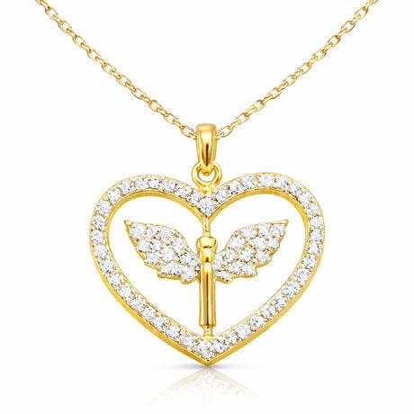 Necklace - Gold-Tone Sparkling Pave Zircon Angel Heart Pendant