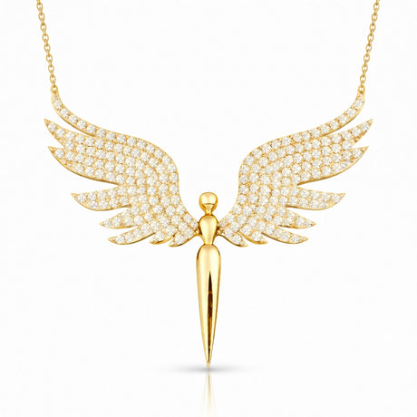 Gold-Tone Angel Wing Necklace - Sparkling Zirconia Pendant