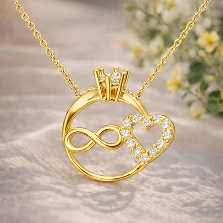 Necklace - Gold-Tone Infinity Heart Ring Pendant with Dazzling Stones