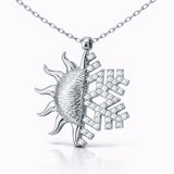 Sterling Silver Sun & Snowflake Necklace - Dual-Design Zirconia Pendant
