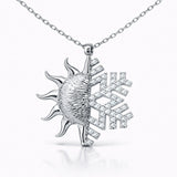 Sterling Silver Sun & Snowflake Necklace - Dual-Design Zirconia Pendant