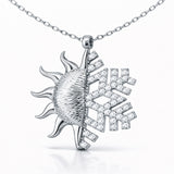 Sterling Silver Sun & Snowflake Necklace - Dual-Design Zirconia Pendant