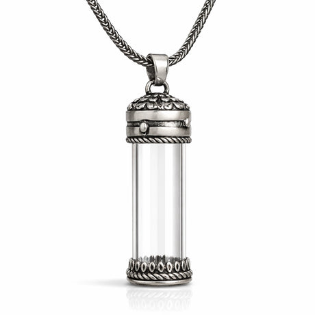 Sterling Silver Ornate Keepsake Vial Necklace - Memory Capsule Pendant