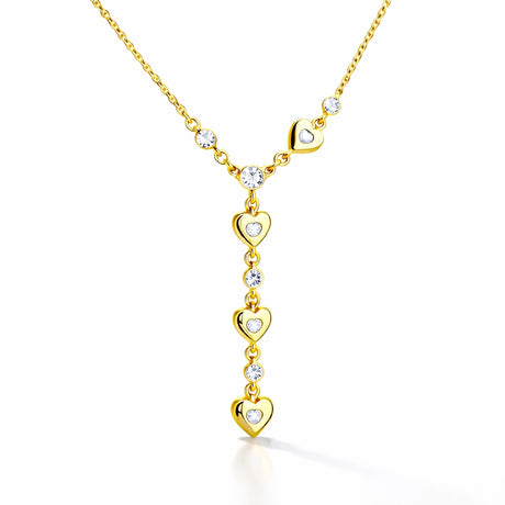 Y-Necklace - Gold-Tone Dainty Heart & Sparkling Stone Drop