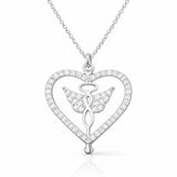 Sterling Silver Sparkling Angel Wing Heart Necklace