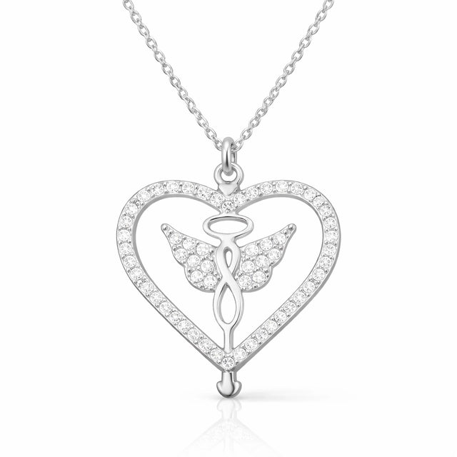Sterling Silver Sparkling Angel Wing Heart Necklace
