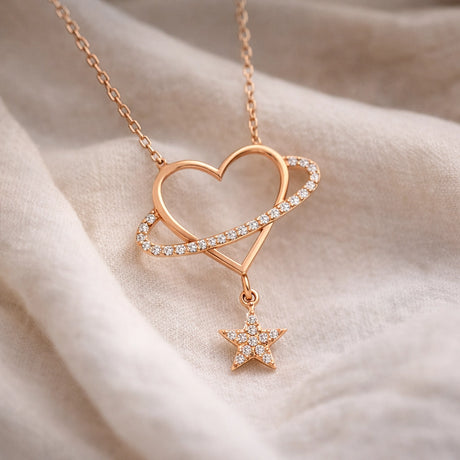 Necklace - Rose Gold Plated Sterling Silver Celestial Heart & Star