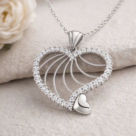 Heart Pendant Necklace - Sterling Silver with Sparkling Cubic Zirconia