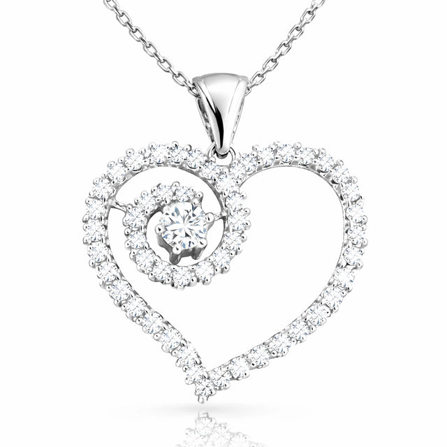 Necklace - Sterling Silver Sparkling Heart Spiral Pendant