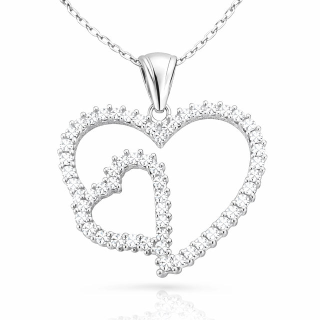 Necklace - Sterling Silver Sparkling Double Heart Pendant