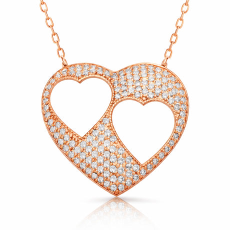 Necklace - Rose Gold Plated Double Heart Cubic Zirconia