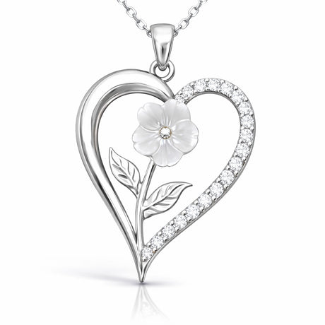 Sterling Silver Heart & Mother-of-Pearl Flower Pendant Necklace