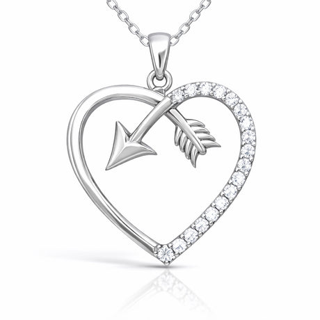 Sterling Silver Heart & Arrow Pendant Necklace - Sparkling Cubic Zirconia